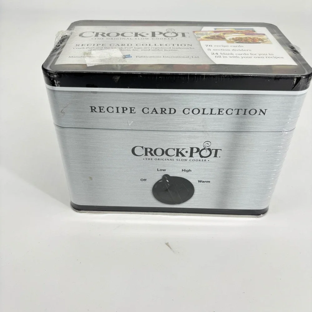 Crock-Pot Recipe Card Collection Metal Tin Box 76 Recipes 24 Blank Cards New